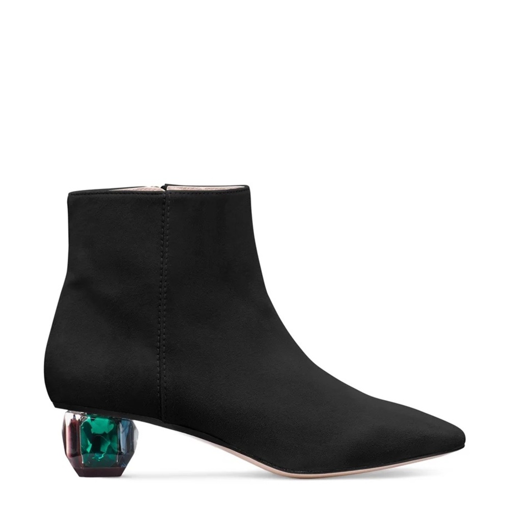 Stuart Weitzman The Dark Star Black Ankle Boots with Gem Heel